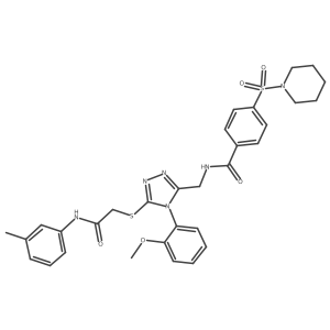 N-((4-(2-methoxyphenyl)-5-((2-oxo-2-(m-tolylamino)ethyl)thio)-4H-1,2,4-triazol-3-yl)methyl)-4-(piperidin-1-ylsulfonyl)benzamide Structure