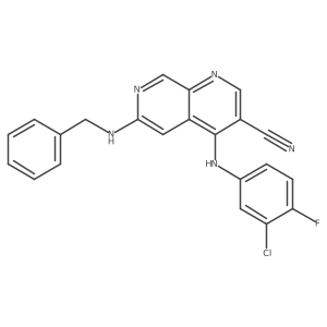 6-(Benzylamino)-4-(3-chloro-4-fluorophenylamino)-1,7-naphthyridine-3-carbonitrile结构式
