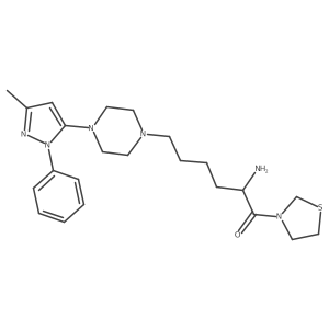 1-Hexanone, 2-amino-6-[4-(3-methyl-1-phenyl-1H-pyrazol-5-yl)-1-piperazinyl]-1-(3-thiazolidinyl)-, (2S)-结构式