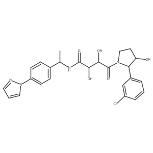 rac-(2R,3R)-N-((R)-1-(4-(1H-pyrazol-1-yl)phenyl)ethyl)-4-((3S)-2-(3-chlorophenyl)-3-hydroxypyrrolidin-1-yl)-2,3-dihydroxy-4-oxobutanamide结构式