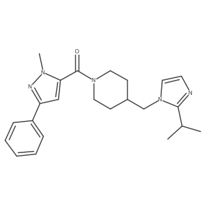 1-(1-methyl-3-phenyl-1H-pyrazole-5-carbonyl)-4-{[2-(propan-2-yl)-1H-imidazol-1-yl]methyl}piperidine结构式