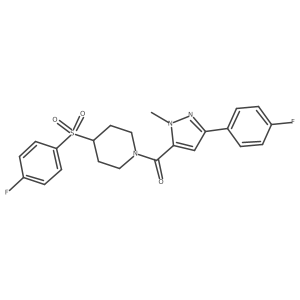 (3-(4-fluorophenyl)-1-methyl-1H-pyrazol-5-yl)(4-((4-fluorophenyl)sulfonyl)piperidin-1-yl)methanone结构式