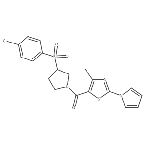 (3-((4-chlorophenyl)sulfonyl)pyrrolidin-1-yl)(4-methyl-2-(1H-pyrrol-1-yl)thiazol-5-yl)methanone结构式