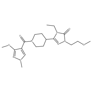 4-ethyl-2-(2-methoxyethyl)-5-[1-(3-methoxy-1-methyl-pyrazole-4-carbonyl)-4-piperidyl]-1,2,4-triazol-3-one Structure