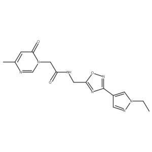 N-((3-(1-ethyl-1H-pyrazol-4-yl)-1,2,4-oxadiazol-5-yl)methyl)-2-(4-methyl-6-oxopyrimidin-1(6H)-yl)acetamide结构式