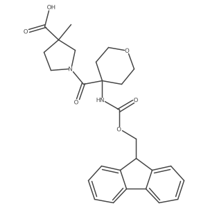 1-[4-({[(9H-fluoren-9-yl)methoxy]carbonyl}amino)oxane-4-carbonyl]-3-methylpyrrolidine-3-carboxylic acid Structure