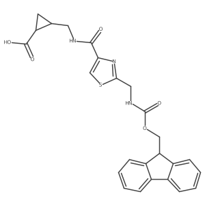 rac-(1R,2S)-2-[({2-[({[(9H-fluoren-9-yl)methoxy]carbonyl}amino)methyl]-1,3-thiazol-4-yl}formamido)methyl]cyclopropane-1-carboxylic acid结构式