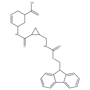 rac-(1R,5S)-5-{2-[({[(9H-fluoren-9-yl)methoxy]carbonyl}amino)methyl]cyclopropaneamido}cyclohex-3-ene-1-carboxylic acid Structure
