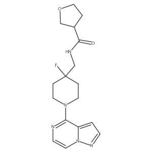 N-[(4-fluoro-1-{pyrazolo[1,5-a]pyrazin-4-yl}piperidin-4-yl)methyl]oxolane-3-carboxamide结构式