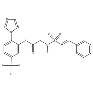 2-(N-methyl-2-phenylethenesulfonamido)-N-[2-(1H-1,2,4-triazol-1-yl)-5-(trifluoromethyl)phenyl]acetamide结构式
