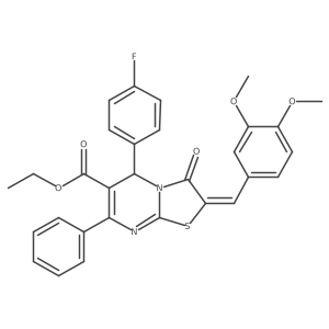 Ethyl 2-[(3,4-dimethoxyphenyl)methylene]-5-(4-fluorophenyl)-2,3-dihydro-3-oxo-7-phenyl-5H-thiazolo[3,2-a]pyrimidine-6-carboxylate Structure