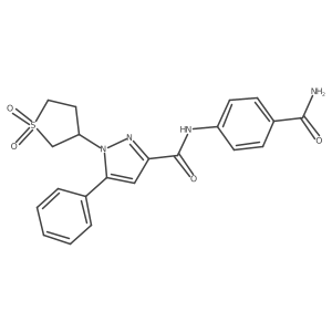 N-(4-carbamoylphenyl)-1-(1,1-dioxidotetrahydrothiophen-3-yl)-5-phenyl-1H-pyrazole-3-carboxamide结构式