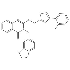 3-(benzo[d][1,3]dioxol-5-ylmethyl)-2-(((3-(o-tolyl)-1,2,4-oxadiazol-5-yl)methyl)thio)quinazolin-4(3H)-one结构式