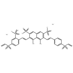 Trisodium 4-amino-3-{[4-(ethenesulfonyl)phenyl]diazenyl}-6-{[4-(ethenesulfonyl)-2-sulfonatophenyl]diazenyl}-5-hydroxynaphthalene-2,7-disulfonate结构式