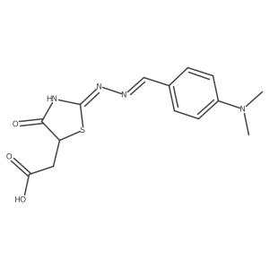 2-((Z)-2-((E)-(4-(dimethylamino)benzylidene)hydrazono)-4-oxothiazolidin-5-yl)acetic acid Structure