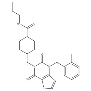 4-((1-(2-methylbenzyl)-2,4-dioxo-1,2-dihydrothieno[3,2-d]pyrimidin-3(4H)-yl)methyl)-N-propylcyclohexanecarboxamide结构式