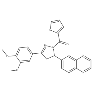 (3-(3,4-dimethoxyphenyl)-5-(quinoxalin-6-yl)-4,5-dihydro-1H-pyrazol-1-yl)(thiophen-2-yl)methanone Structure