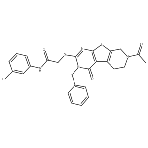 2-((7-acetyl-3-benzyl-4-oxo-3,4,5,6,7,8-hexahydropyrido[4',3':4,5]thieno[2,3-d]pyrimidin-2-yl)thio)-N-(3-chlorophenyl)acetamide结构式
