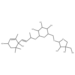 I(2)-D-Glucopyranoside, 3-(1,4-dihydroxy-2,6,6-trimethyl-2-cyclohexen-1-yl)-1-methyl-2-propenyl 6-O-D-apio-I(2)-D-furanosyl-, [1S-[1I+/-,1(1E,3S*),4I(2)]]-结构式