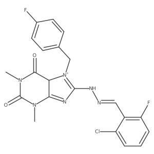 8-[(2E)-2-[(2-chloro-6-fluorophenyl)methylidene]hydrazinyl]-7-[(4-fluorophenyl)methyl]-1,3-dimethyl-5H-purin-7-ium-2,6-dione Structure