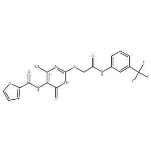 N-(4-amino-6-oxo-2-((2-oxo-2-((3-(trifluoromethyl)phenyl)amino)ethyl)thio)-1,6-dihydropyrimidin-5-yl)furan-2-carboxamide结构式