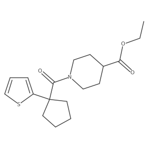 Ethyl 1-(1-(thiophen-2-yl)cyclopentanecarbonyl)piperidine-4-carboxylate结构式