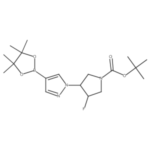 Tert-butyl 3-fluoro-4-[4-(4,4,5,5-tetramethyl-1,3,2-dioxaborolan-2-yl)pyrazol-1-yl]pyrrolidine-1-carboxylate Structure