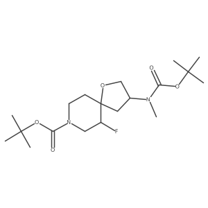 tert-Butyl 3-{[(tert-butoxy)carbonyl](methyl)amino}-6-fluoro-1-oxa-8-azaspiro[4.5]decane-8-carboxylate结构式