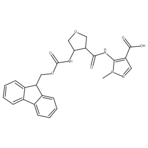 5-[4-({[(9H-fluoren-9-yl)methoxy]carbonyl}amino)oxolane-3-amido]-1-methyl-1H-pyrazole-4-carboxylic acid Structure