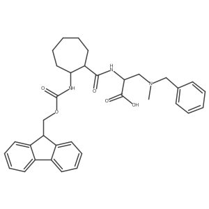 rac-3-[benzyl(methyl)amino]-2-{[(1R,2S)-2-({[(9H-fluoren-9-yl)methoxy]carbonyl}amino)cycloheptyl]formamido}propanoic acid结构式