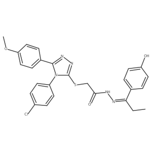 2-{[4-(4-chlorophenyl)-5-(4-methoxyphenyl)-4H-1,2,4-triazol-3-yl]sulfanyl}-N'-[(1E)-1-(4-hydroxyphenyl)propylidene]acetohydrazide Structure