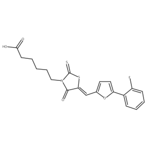 (E)-6-(5-((5-(2-fluorophenyl)furan-2-yl)methylene)-4-oxo-2-thioxothiazolidin-3-yl)hexanoic acid结构式