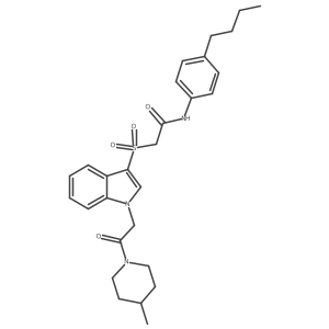 N-(4-butylphenyl)-2-((1-(2-(4-methylpiperidin-1-yl)-2-oxoethyl)-1H-indol-3-yl)sulfonyl)acetamide Structure