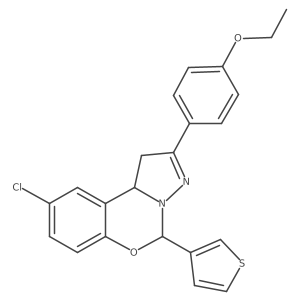9-chloro-2-(4-ethoxyphenyl)-5-(thiophen-3-yl)-5,10b-dihydro-1H-benzo[e]pyrazolo[1,5-c][1,3]oxazine结构式