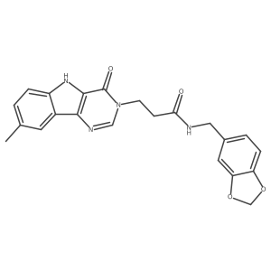 N-[(2H-1,3-benzodioxol-5-yl)methyl]-3-{8-methyl-4-oxo-3H,4H,5H-pyrimido[5,4-b]indol-3-yl}propanamide结构式