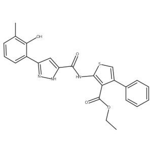 Ethyl 2-[[[5-(2-hydroxy-3-methylphenyl)-1H-pyrazol-3-yl]carbonyl]amino]-4-phenyl-3-thiophenecarboxylate结构式