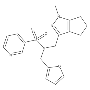 N-(furan-2-ylmethyl)-N-((1-methyl-1,4,5,6-tetrahydrocyclopenta[c]pyrazol-3-yl)methyl)pyridine-3-sulfonamide结构式