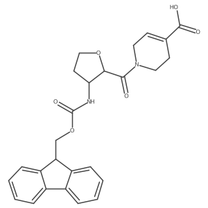 rac-1-[(2R,3S)-3-({[(9H-fluoren-9-yl)methoxy]carbonyl}amino)oxolane-2-carbonyl]-1,2,3,6-tetrahydropyridine-4-carboxylic acid Structure