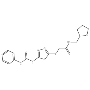 2-((5-(3-phenylureido)-1,3,4-thiadiazol-2-yl)thio)-N-((tetrahydrofuran-2-yl)methyl)acetamide Structure