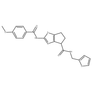 N-(furan-2-ylmethyl)-2-(4-methoxybenzamido)-5,6-dihydro-4H-cyclopenta[d]thiazole-4-carboxamide Structure