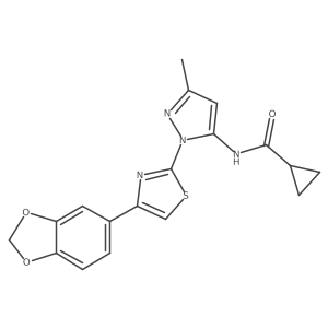 N-(1-(4-(benzo[d][1,3]dioxol-5-yl)thiazol-2-yl)-3-methyl-1H-pyrazol-5-yl)cyclopropanecarboxamide结构式