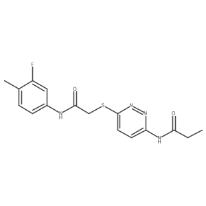 N-(6-((2-((3-fluoro-4-methylphenyl)amino)-2-oxoethyl)thio)pyridazin-3-yl)propionamide Structure
