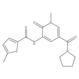 5-methyl-N-(1-methyl-2-oxo-5-(pyrrolidine-1-carbonyl)-1,2-dihydropyridin-3-yl)thiophene-2-carboxamide结构式