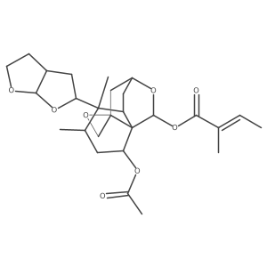 2-Butenoic acid, 2-methyl-, (1R,2a(2)R,3R,4aR,5S,6R,8S,8aR)-8-(acetyloxy)-5-[(2S,3aR,6aS)-hexahydrofuro[2,3-b]furan-2-yl]hexahydro-5,6-dimethylspiro[3H-3,8a-ethano-1H-2-benzopyran-9,2a(2)-oxiran]-1-yl ester, (2E)-结构式