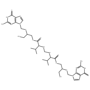 Bis(2-((2-amino-6-oxo-1,6-dihydro-9H-purin-9-yl)methoxy)-3-hydroxypropyl) 2,2'-(methylenebis(azanediyl))(2S,2'S)-bis(3-methylbutanoate)结构式