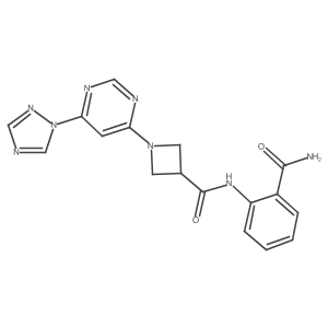1-(6-(1H-1,2,4-triazol-1-yl)pyrimidin-4-yl)-N-(2-carbamoylphenyl)azetidine-3-carboxamide结构式