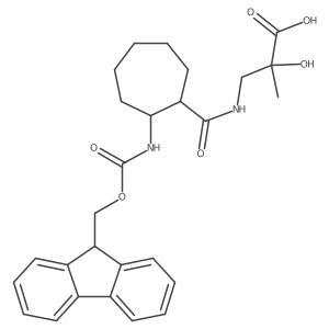 rac-3-{[(1R,2S)-2-({[(9H-fluoren-9-yl)methoxy]carbonyl}amino)cycloheptyl]formamido}-2-hydroxy-2-methylpropanoic acid结构式