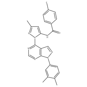 N-(1-(1-(3,4-dimethylphenyl)-1H-pyrazolo[3,4-d]pyrimidin-4-yl)-3-methyl-1H-pyrazol-5-yl)-4-fluorobenzamide结构式