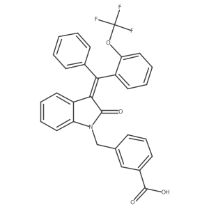 3-[[(3E)-2-oxo-3-[phenyl-[2-(trifluoromethoxy)phenyl]methylidene]indol-1-yl]methyl]benzoic acid结构式