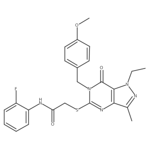2-({1-ethyl-6-[(4-methoxyphenyl)methyl]-3-methyl-7-oxo-1H,6H,7H-pyrazolo[4,3-d]pyrimidin-5-yl}sulfanyl)-N-(2-fluorophenyl)acetamide结构式